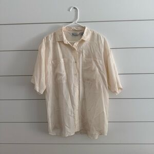 Vintage Silk Blouse Womens Size Small Button Down Cream Oversized Cottagecore
